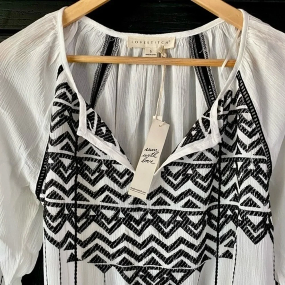 NWT Love Stitch Boho Mini Dress Small Black & White